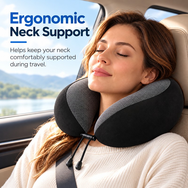 U-Shaped Travel Neck Pillow for Airplane and Car Rides –