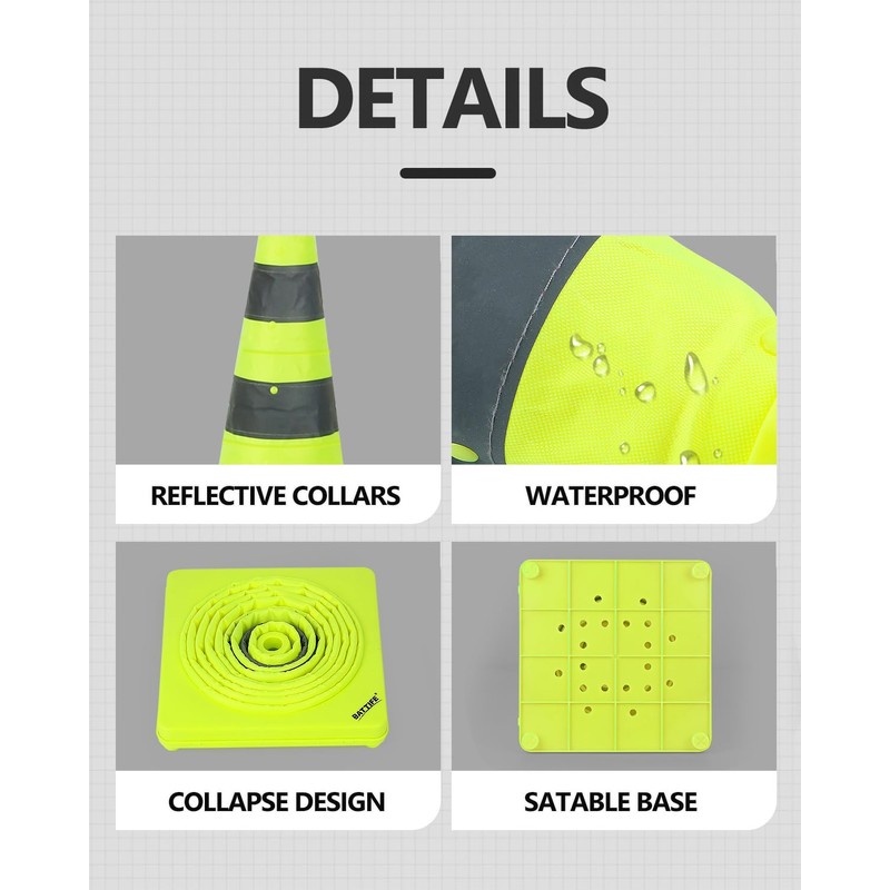 BATTIFE [4 Pack] 28 Inch Collapsible Traffic Cones, Lime Green