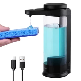AIKE Automatic Soap Dispenser with Infrared Sensor, 500 ml, Black, Wall-Mounted Automatic Soap Dispenser with USB Charging Function, IPX7 Waterproof