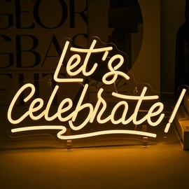 Ineonlife Let's Celebrate Neon Sign Warm White Letter LED Neon Lights for Bedroom Wall Decor Words USB Powered Neon Signs for Room Living Room Dining Room Bar Club Hotel Restaurant Party Wall Decoration