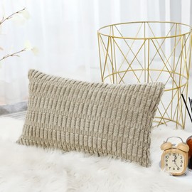OTOSTAR Corduroy Decorative Throw Pillow Covers 12x20 Inch Super Soft Boho Striped Rectangle Pillow Covers Case Modern Cushion Covers for Sofa Couch Bedroom Car Decor Khaki
