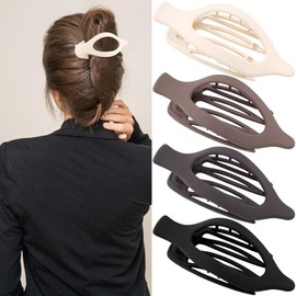 ATODEN Flat Hair Clips for Women Lay Flat Hair Claw Clips for Thick Hair 4 Pcs Large Alligator Hair Clips Duck Billed Hair Clips Matte Neutral Claw Clips Hair Barrettes Hair Accessories