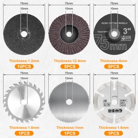 Set of 23 Cutting Discs and Flap Discs 75 mm, Angle Grinder Accessories with HSS Circular Saw Blades, Carbide Cutting Disc, Diameter 10 mm Bore, Grinding Cutting Polishing Metal Wood Plastic