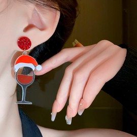 Christmas Earrings for Women Gingerbread Koala Wine Christmas Hat Bulbs Acrylic Earrings Funny Cute Holiday Christmas Jewelry