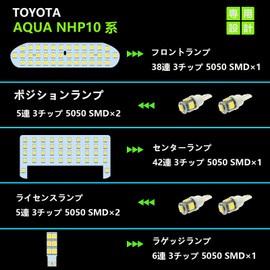 ZXREEK Aqua LED Room Lamp, Aqua NHP10 Series, Late Indoor Light, Dedicated Design, TOYOTA AQUA NHP10 Indoor Light, High Brightness, 6000K White, Interior 5050 LED, Includes Handling Tools, Easy