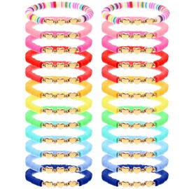 24 Pcs Colorful Kids Friendship Bracelet Set Heart Adjustable Bracelets Surfer Bracelets Stretch Beaded Bracelet for Girls Women Back to School Tween Girl Party Favors Over 3 Years Old