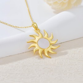 WSX 18 Carat Gold Plated Sun Necklace for Women Mother of Pearl Spiral Design Sun Steling Silver Pendant Necklace Boho Birthdays Mother’s Day Gifts for Her Mum Wife