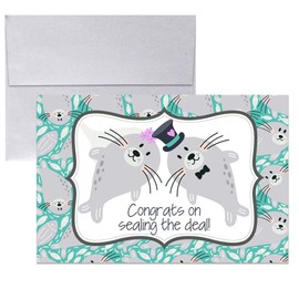 Funny Wedding Card for Newlyweds – Sealing the Deal Silly Seal Themed Greeting for Bride and Groom Wedding Day- Congratulations to the Happy Couple 4X6 inch Card with Silver Envelope Included