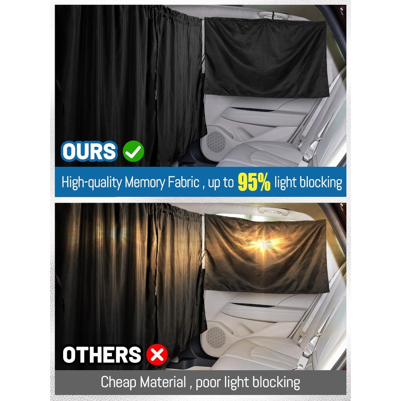 Set of 3 Car Privacy Curtains - 95% Light Blocking
