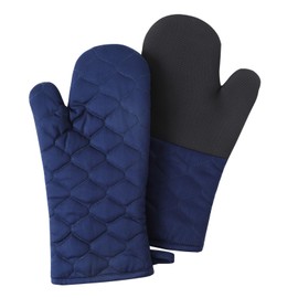 Glynniss Heat Resistant Oven Mitts, 2 Pcs of Silicone Oven Mits, Non-Slip Grip Surfaces Kitchen Gloves for Cooking, Machine Washable with Hanging Loops Oven Gloves (7x13 inches, Blue)