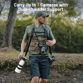 PGYTECH PGYTECH Camera Strap Master, Dual Shoulder Harness for 3 Cameras, 60mm Leather Ergonomic Shoulder Pad, Adjustable Camera Harness for Professional Photographers, DSLR/Mirrorless Camera Straps, Black