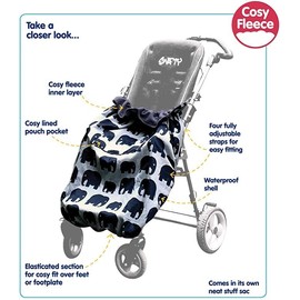 BundleBean - 100% Waterproof Fleece-Lined Child Wheelchair Cover (Grey Elephant) - Kids Warming Wheelchair Cosy, Fleece-Lined Pocket for Hands, Universal Fit for Wheelchairs & Special Needs Buggies