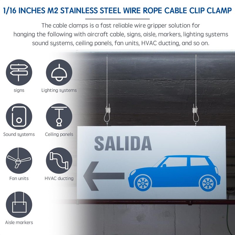 1/16 Inch M3 Stainless Steel Wire Rope Cable Clip Clamp,