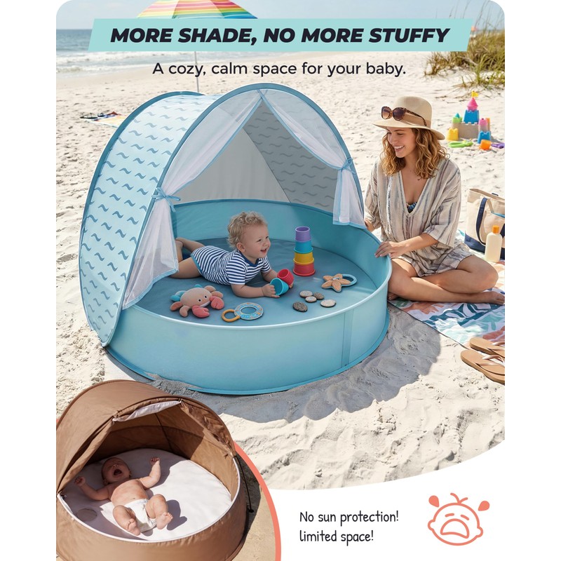 Pop-Up Baby Beach Pool Tent with Mat, Mosquito Net, Detachable