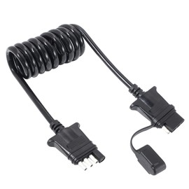 MECMO - Cable de extensión de cable plano de 4 pines para remolque de 5 pies, cable en espiral, conector de 4 vías, lado del vehículo y lado del remolque, adaptador de arnés de cableado de remolque,