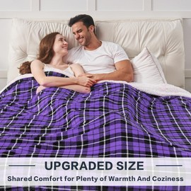 inhand Women's Purple Sherpa Throw Blanket Plush Cozy Soft Flannel Plaid Blankets for Office Warmth Couch, Bed, Sofa King Size Reversible Fluffy Fleece Throws for Adults, Men,Kids (Purple, 90”x 104”)