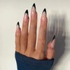 RikView Almond Press Long Acrylic Nails - French Tips, Black,