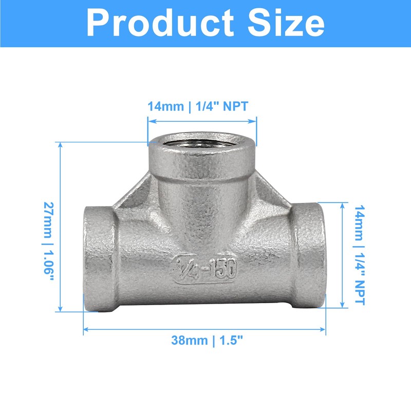 PHITUODA 2 PCS 1/4 Inch Female NPT Tee Pipe Adapter