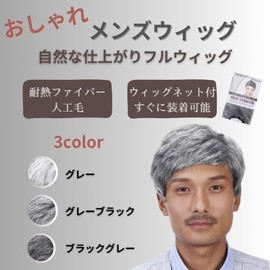REMDY Men's Wig, Adjuster, Full Wig, Dandy, Men's, Middle-Aged Wig, Lightweight, Medical Use, Gray Hair, Silver Hair, Wig Net Included, Black Gray