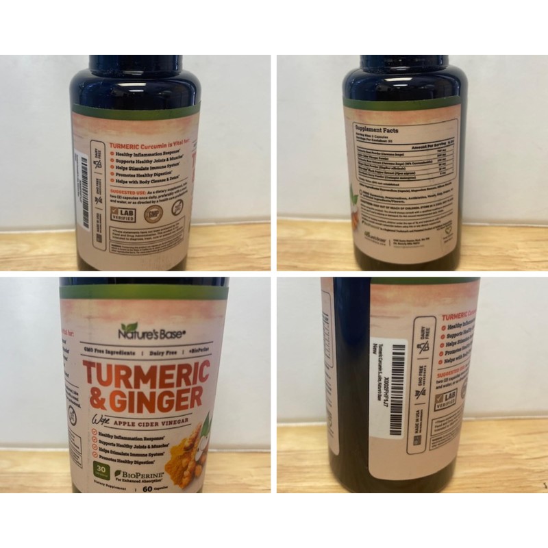 Nature's Base Turmeric and Ginger Supplement - with Curcumin, Apple