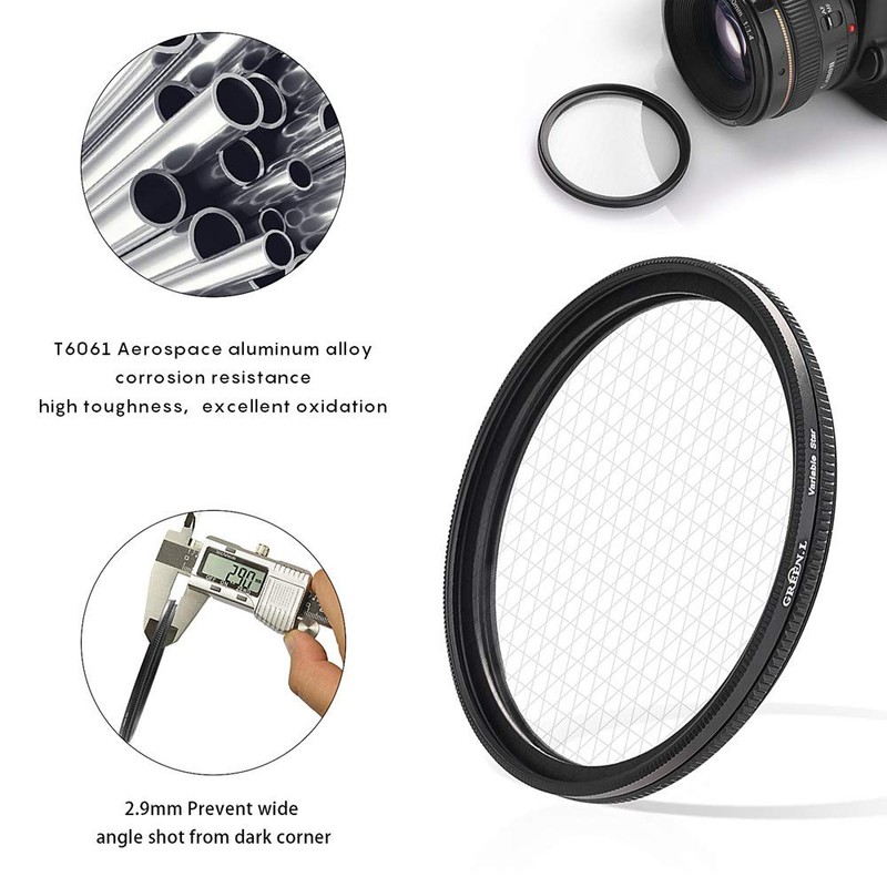 GREEN.L 55mm Star Filter, Slim Variable Starburst Filter 55mm(4 Points,6