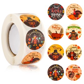 500pcs Fall Round Stickers, Round Envelope Seal Stickers Thanksgiving Party Supplies Happy Thanksgiving Round Stickers for Sealing Decorations Supplies