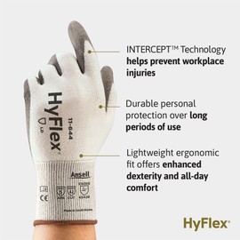 Ansell HyFlex 11-644 Mechanical Protection Cut-Resistant Industrial Gloves, XXX-Large, White & Grey (1 Pair)