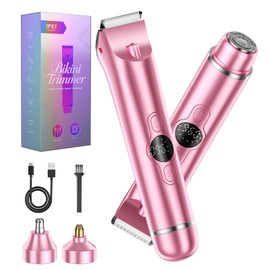 Bikini Trimmer for Women, 4 in 1 Electric Razors for Women - Dual Head, Wet & Dry Use Pubic Body Hair Trimmer Electric Shavers, Rechargeable Womens Facial Razors for Legs, Nose, Armpits, Bikini Area