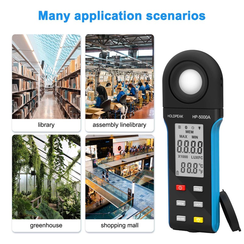 Digital Light Meter, 1-400000Lux Illuminance Meter with Large LCD Screen