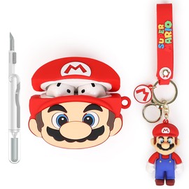 XMBYGY Case and Cleaner Pen for AirPods 4th Generation Earbuds, Silicone Cartoon Charging Protective Cover and 3 in 1 Cleaning Kit for AirPods 4 Wireless Earbuds with Doll and Anti-Lost Lanyard