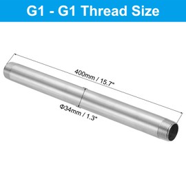 PATIKIL 304 Stainless Steel Pipe Fitting 1" NPT x 1" NPT Male Thread, 16inch/400mm Length Nipple Cast Pipe Coupling Fitting Connector