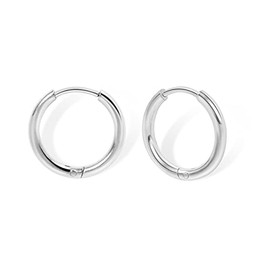 Small Silver Hoop Earrings Leightweight: Hinged Huggie Hoop Earrings for Lobe Cartilage Helix Tiny Hoops Earrings Silver for Women Men (Set of 1-5 Pairs) (1 Pairs - 8mm, Silver)
