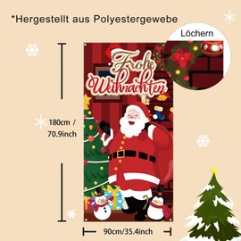 Merry Christmas Banner, Christmas Banner Outdoor Indoor, Merry Christmas Banner, Christmas Door Decoration for Christmas Party Decoration, New Year Party, 90 x 180 cm (German-Red)
