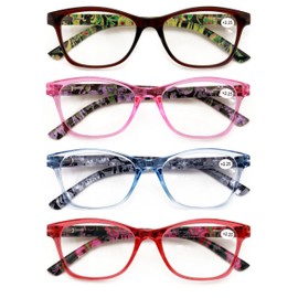 V.W.E. 4 Pairs Women Neon Floral Reading Glasses - Lightweight Wide Fitment Clear Readers ZT109 (4 Pairs Assorted, 1.00, x)
