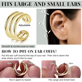 JeryWe Ear Cuff for Women - 14K Gold Plated Huggie Hoop, Faux Diamond Non Piercing Cuff Earrings, Clip On Elegant Ear Clips, Cartilage Wrap, Fashionable Fake Earring Cuffs for Non Pierced Ears Gold