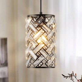 MERINEA Black Crystal Pendant Light Fixture Modern Mini Chandelier Hanging Light for Kitchen Island, Dining Room, Bedroom, Hallway, Living Room, Porch