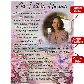 M92920 Loss of Sister, Personalzied As I Sit in Heaven Memorial Blanket, Sympathy Blanket Gifts for Loss of Loved One, Custom Memorial Blankets with Photo Name Date, Remembrance Sister Gift 30x40
