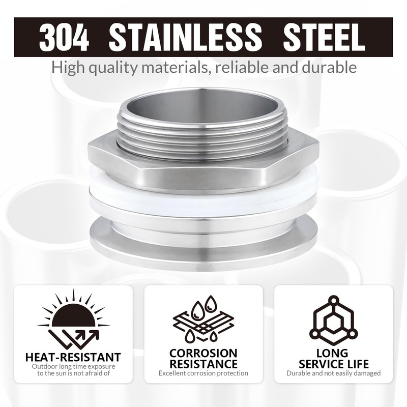 Worldwhere 2" Tri Clamp Bulkhead Compression Fittings,Stainless Steel 304 Homebrew