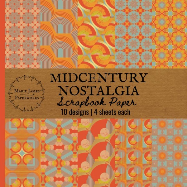 Midcentury Nostalgia Scrapbook Paper, Retro Patterned Craft Paper Pad with