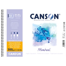 Canson Spiral-Bound Notepad AQ Montval Fine Watercolour 300 g/m² 12 Sheets per Pad Spiral on Short Side White 24 x 32 cm White