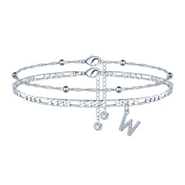 TINGN Anklets for Women, Silver 14k Gold-Plated Anklet for Women Anklet with A-Z Letters Double Anklet Adjustable Gift for Summer Daughter Friend Sister Gift, 21.5 cm + 5 cm extender