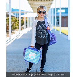 mibasies Girls Lunch Bag for Kids Insulated Lunch Box with Shoulder Strap and Bottle Holder, Green Blue Purple