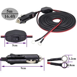 AAOTOKK 16AWG Plug Plug Plug with Lead 12V Plug with Lead 10A Fuse Car Replacement Cigar Plug Plug Cable with LED Light (O Ring, 5 Metres)