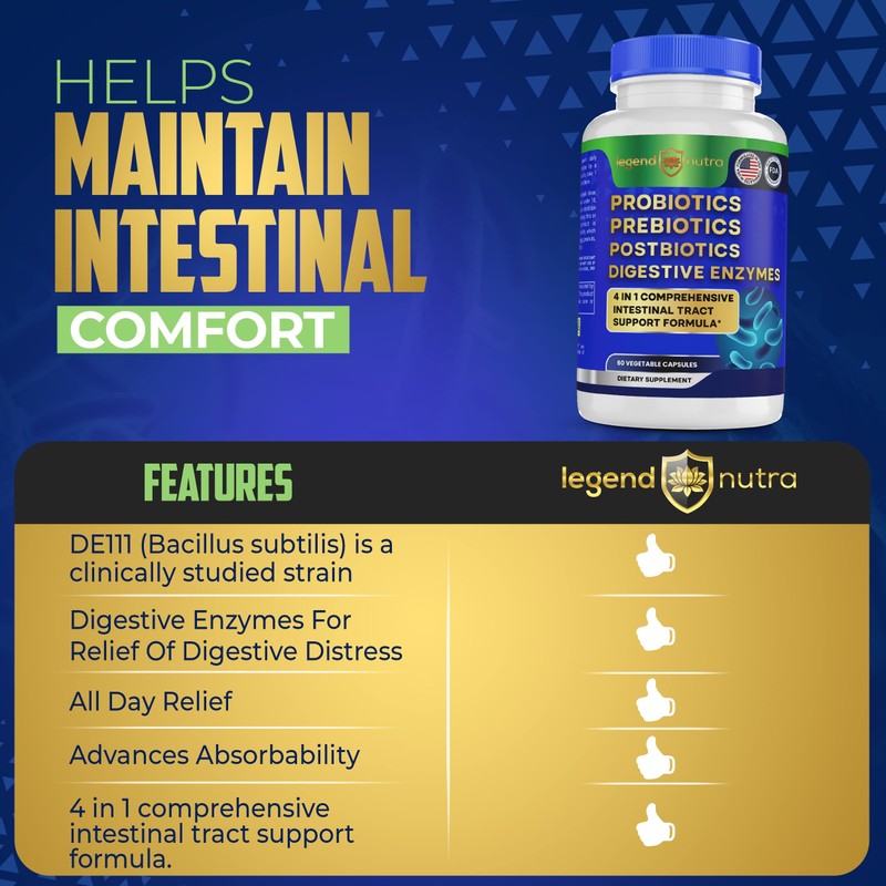 Legend Nutra Probiotics Prebiotics Postbiotics Digestive Enzymes 4 in 1