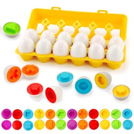 JoyGrow Matching Eggs 12 Pieces Montessori Eggs Toy Colour and Shape Recognition Sorter Puzzle Skills Learning Toy for Children and Toddlers for Easter Christmas Children's Day Birthday Gift