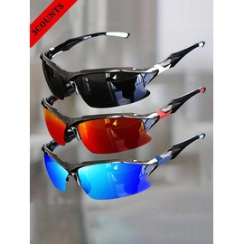 Unisex Sporty Semi-frame Wrap Around Sunglasses, Outdoor Cycling Driving Sunglasses, Fashion Accessories for Men & Women - Color: set1, Size: one-size