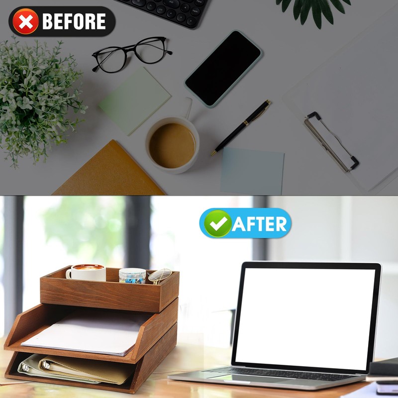Beeveer 3 Pcs Wooden Letter Tray Wood Letter-Size Desk Organizer