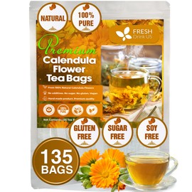FreshDrinkUS, Premium 135 Calendula Tea Bags, 100% Natural and Pure Calendula Flowers, Eco-conscious Tea Bags. Calendula Flower Herbal Tea. No Sugar, No Caffeine, No Gluten, Vegan.