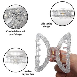 Pearl Hair Clip Rhinestone Hair Clips Luxurious White and Pearl Design Hair Claw Clip for Women Strong Hold Hair Jaw Clips Hair Accessories (Style 2-sliver)