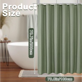 Waffle Shower Curtain, Green Shower Curtain with 12 Hooks, Weighted Shower Curtain Waterproof Mould Resistant Bathroom Curtains 180 x 200 cm Long Shower Curtain for Bathtub Bathroom Shower Curtain
